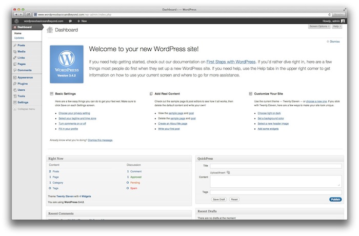 Touring the WordPress admin interface